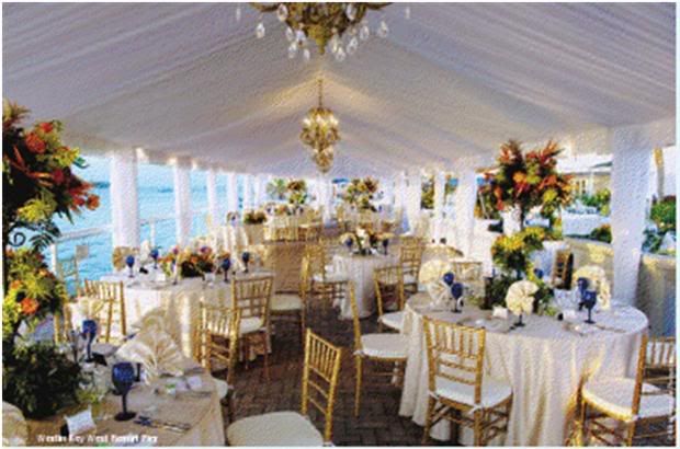 gold draped tent wedding reception
