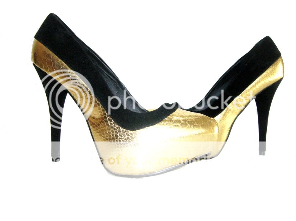 NEW Gold Platform Closed Toe Snake Dress Pumps shoes  