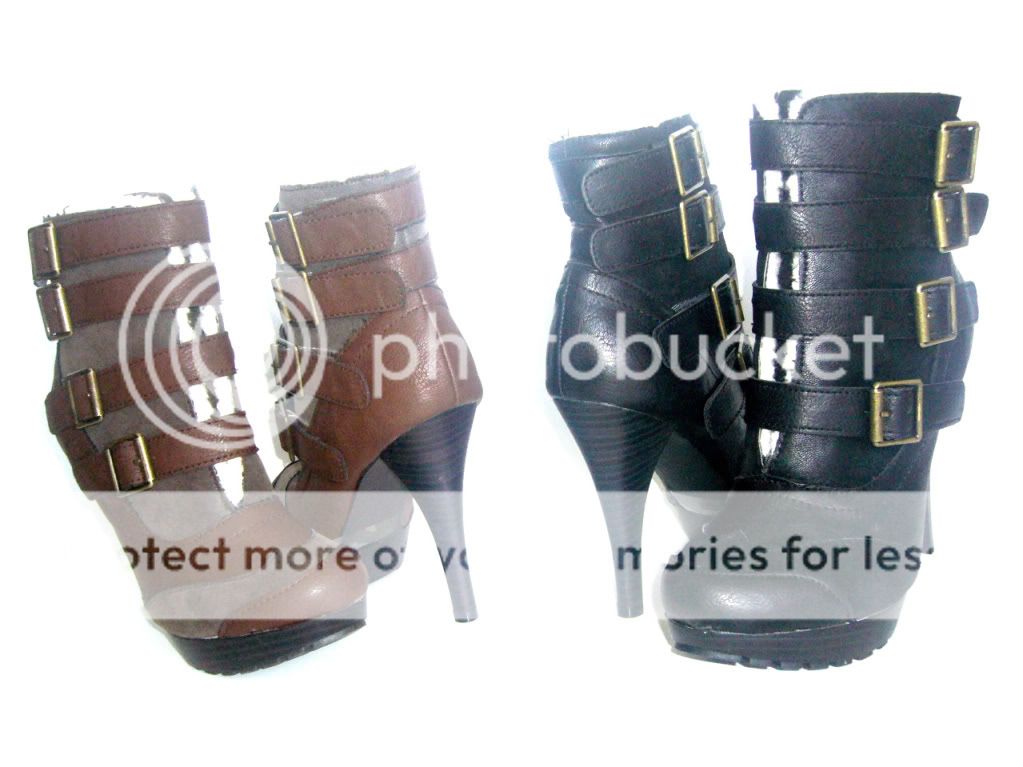 NEW Black Platform Mid_Calf Buckle Dress Heels Boots  