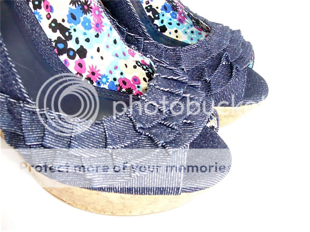 NEW Blue Denim Ruffle Wedge Peep toe Platform Sandals  