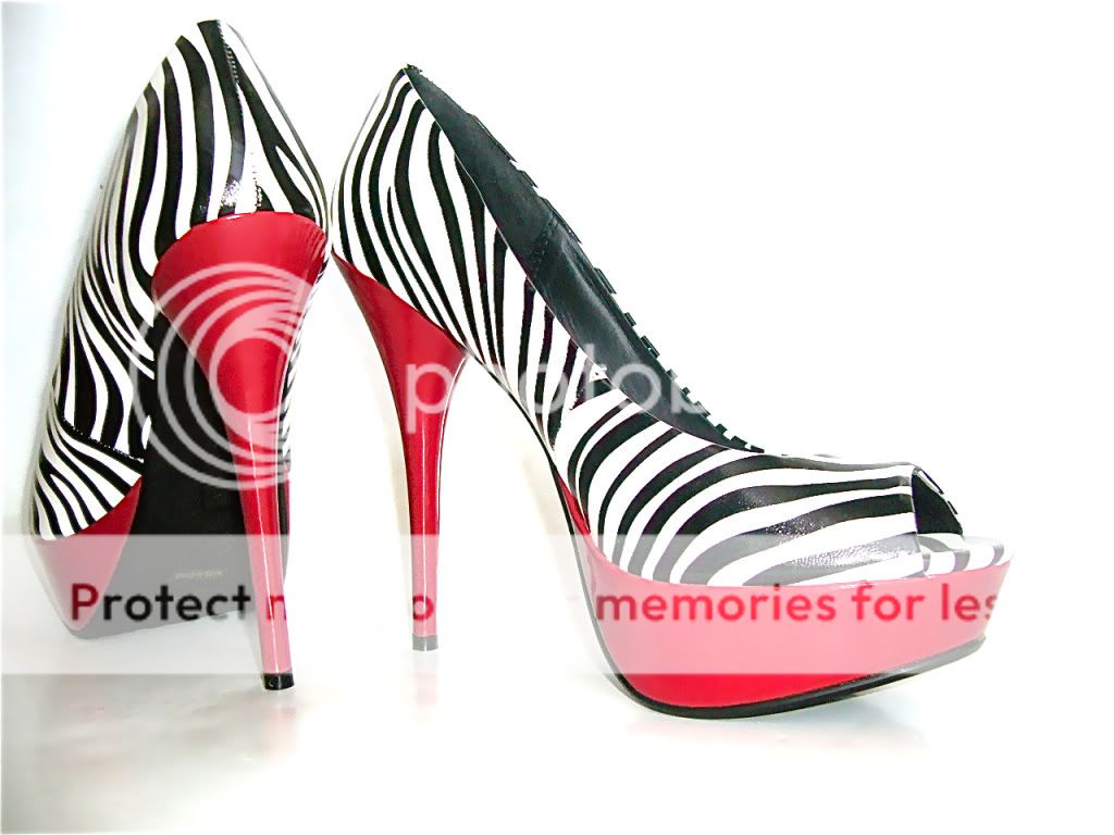 New Zebra Red PeepToe Platform Dress Heels Shoes pumps  