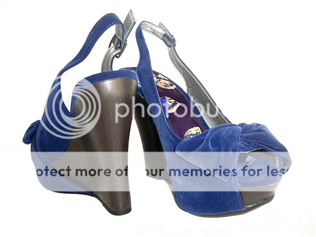 NEW Blue Bow Velvet Wedge Platform Dress Shoes Sandals  